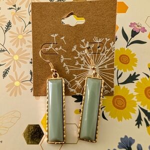 Mint Green and Gold Rectangular Earrings